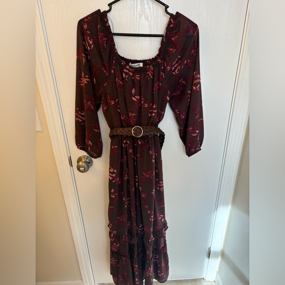 Wallflower Burgundy Floral Long Sleeve Dress